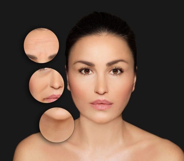 Aging. Mature woman-young woman.Face with skin problem